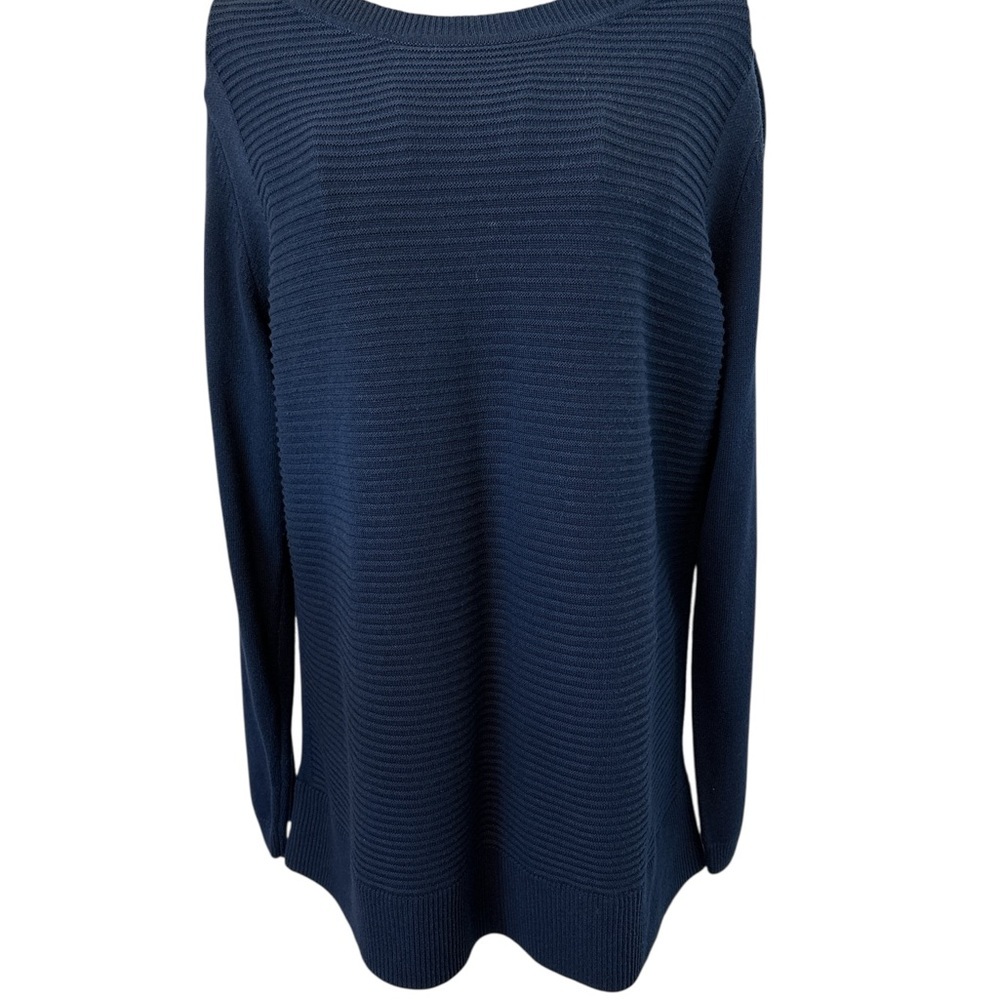 Hilary Radley Two Fer Navy/White Ribbed Pull Over Sweater, Size Medium - Picture 2 of 4